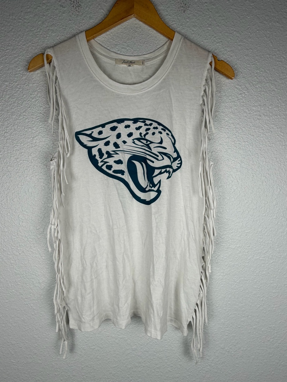 Junk Food Clothing white fringe tank top Jacksonville Jaguar football size Small